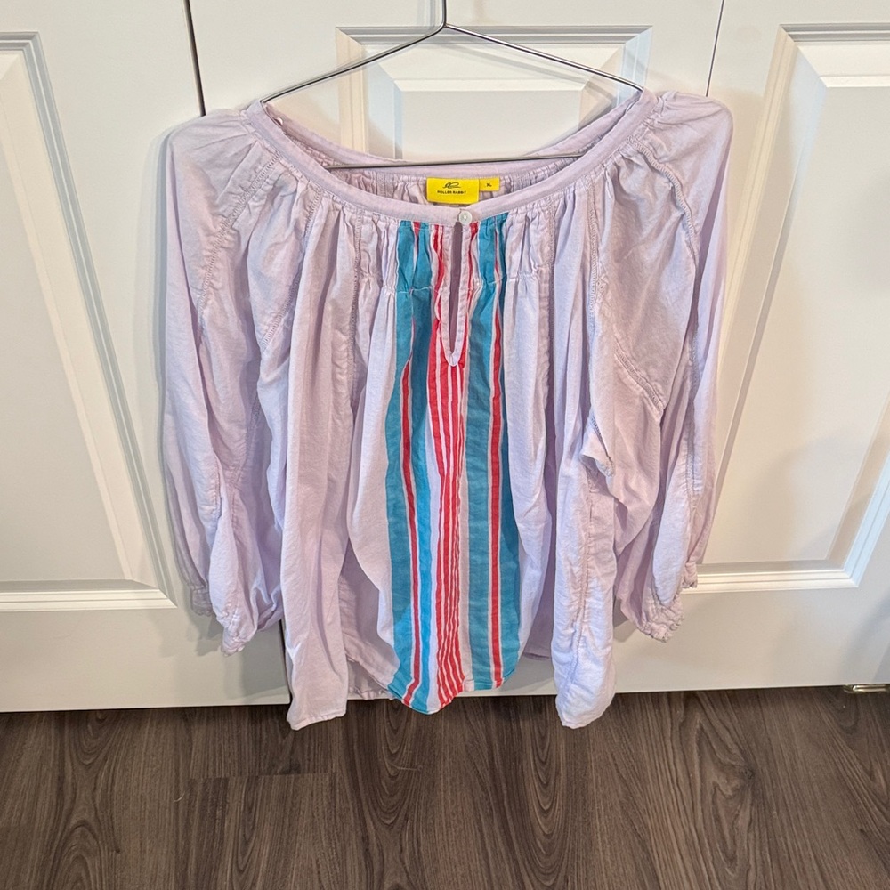 Roller Rabbit Pastel Blouse with Blue and Red Stripes